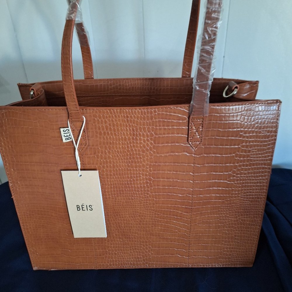 Beis "The Work Tote" in Cognac Croc